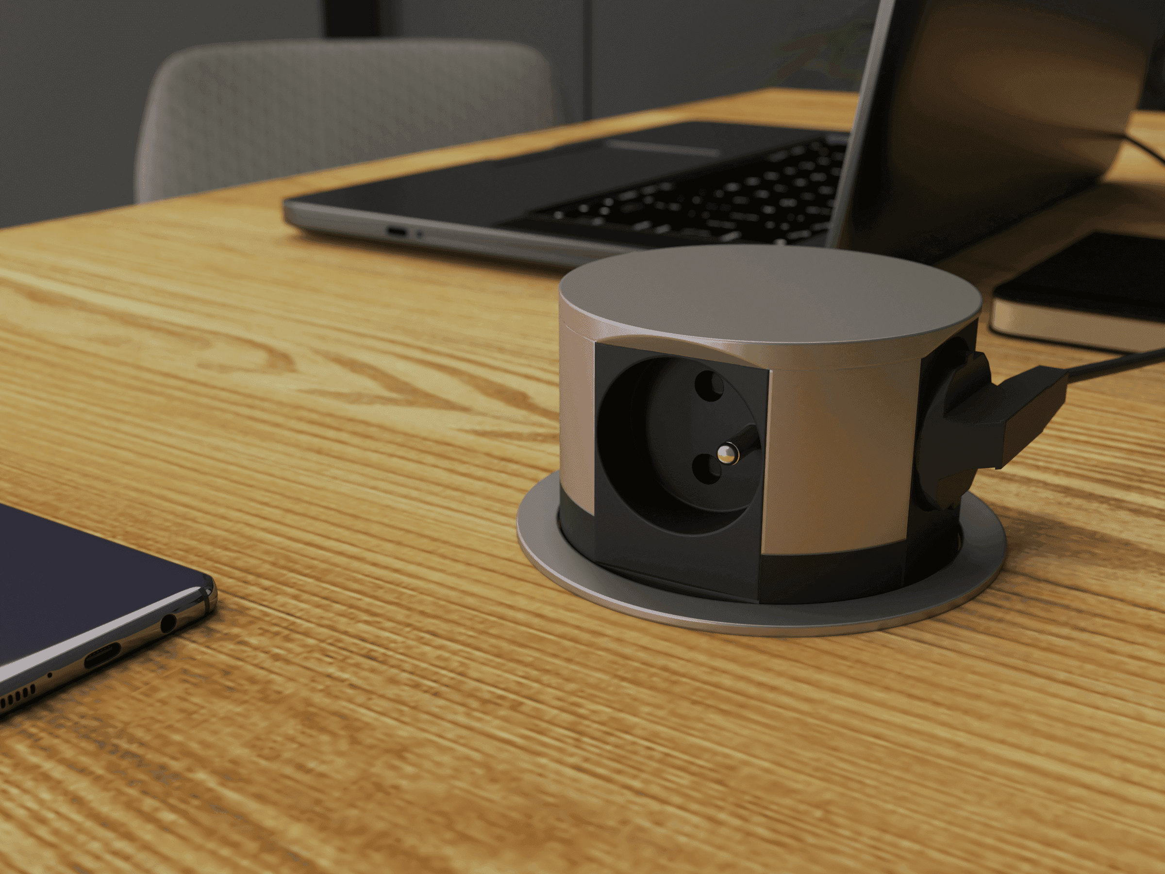 Elektrima ring - desk extension cord, recessed, round