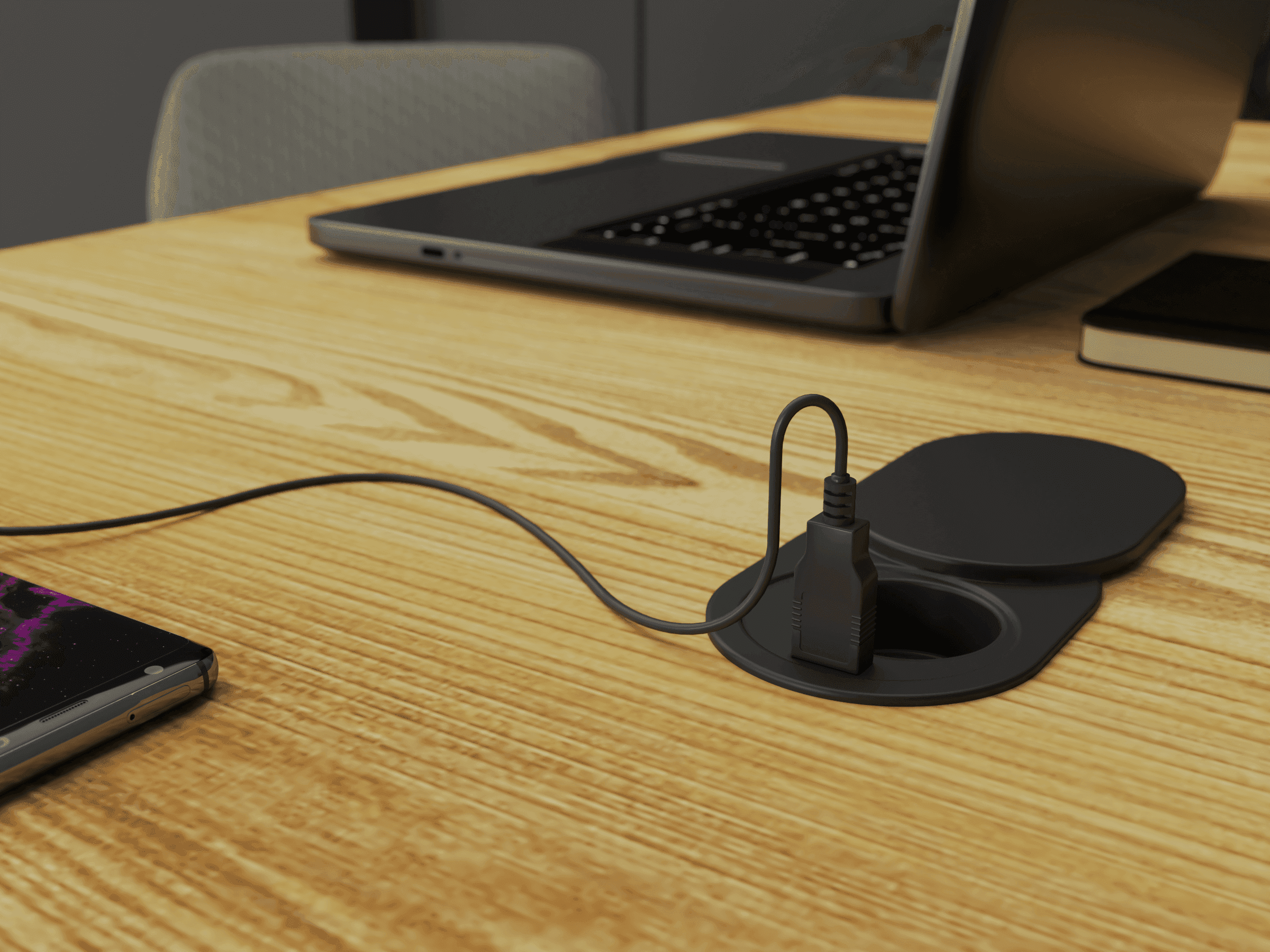 Elektrima slider - desk extension, recessed, round
